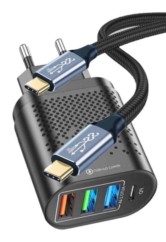 Judas C5 PD (Type-C) + 3 Port Micro Usb Girişli Adaptör + C4 Type-C To Type-C 5A/100W/10gbps Şarj Data ve 4K Görüntü Aktarım Kablosu -2mt