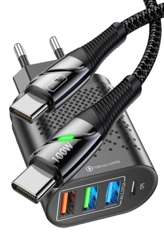 Judas C5 PD (Type-C) + 3 Port Usb Girişli Adaptör + C5 Type-C To Type-C 5A/100W  Şarj Kablosu -2mt