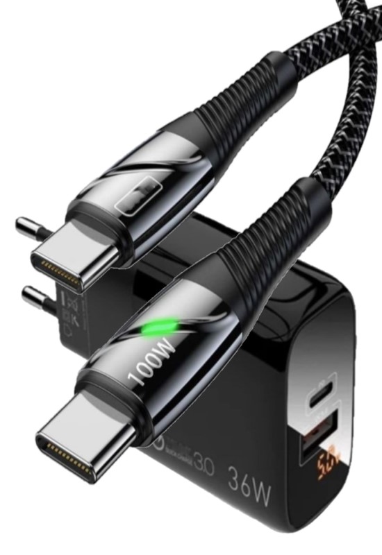 Judas C7 PD (Type-C) + Micro USB Girişli 36W Şarj Adaptörü + C5 Type-C To Type-C 5A/100W Şarj Kablosu -2mt